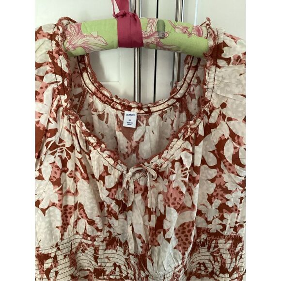 Old Navy Womens Smocked Coral Maxi Dress Sz XL Floral Stretch Peasant - Picture 3 of 9